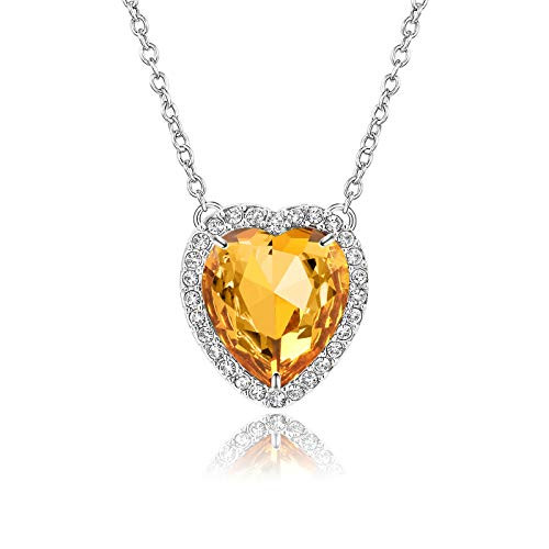 Beyond Love November Birthstone Necklace Yellow Citrine Heart Crystal Halo Pendant 14K White Gold Plated Dainty Chain Choker Princess Necklaces for Women Girls Jewelry Gift Silver 18 Beyond Love November Birthstone Necklace Yellow Citrine Heart Crystal Halo Pendant 14K White Gold Plated Dainty Chain Choker Princess Necklaces for Women Girls Jewelry Gift Silver 18