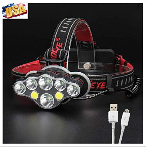 8LED Headlight Bulbs USB Rechargeable Flashlight Work Light Adjustable 90 New 350000LM T6 LED Headlamp Rechargeable Headlight 18650 Flashlight