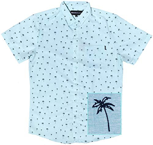 M MOLOKAI SURF Shirts for Boys Hawaiian Short Sleeve Shirt -Palm Trees Pattern -Mint Green- Medium-