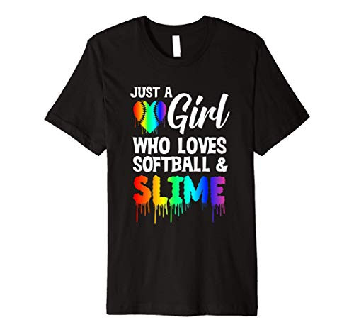Just A Girl Who Loves Softball And Slime - Funny Gift Premium T-Shirt
