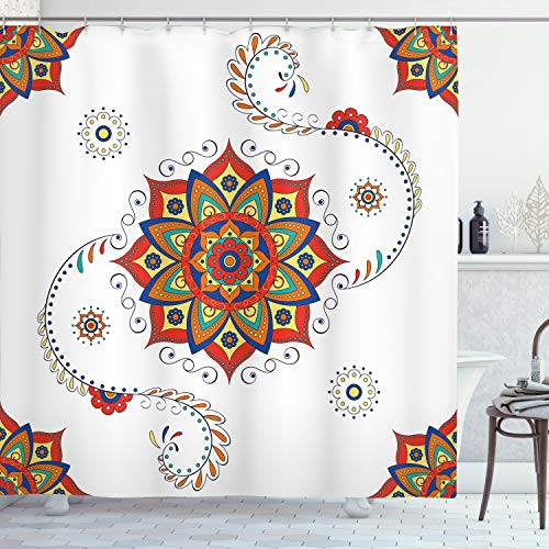 Ambesonne Lotus Shower Curtain Lotus Flower with Abstract Modern Style Mandala Influences Symmetric Folk Pattern Cloth Fabric Bathroom Decor Set with Hooks 70 inch Long Red Blue Ambesonne Lotus Shower Curtain Lotus Flower with Abstract Modern Style Mandala Influences Symmetric Folk Pattern Cloth Fabric Bathroom Decor Set with Hooks 70 inch Long Red Blue
