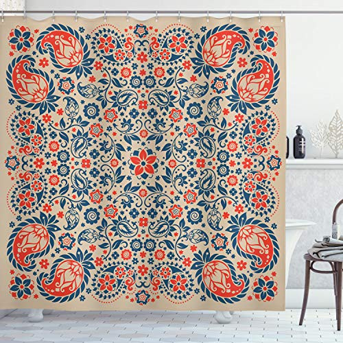 Ambesonne Paisley Shower Curtain Floral Ornate Pattern Cultural Folk Persian Middle Eastern Cloth Fabric Bathroom Decor Set with Hooks 70 inch Long Night Blue