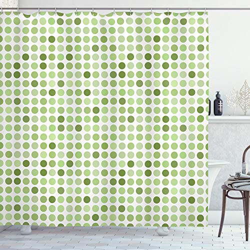 Ambesonne Geometric Shower Curtain Circles Pattern Old Fashioned Monochromic Oval Round Shapes Cloth Fabric Bathroom Decor Set with Hooks 70 inch Long Avocado Green