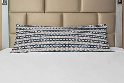 Lunarable Aztec Body Pillow Case Cover with Zipper Blurred Looking Tribal Flower Blooms Chevron Triangles Ikat Borders Decorative Accent Long Pillowcase 21 inch x 54 inch Teal