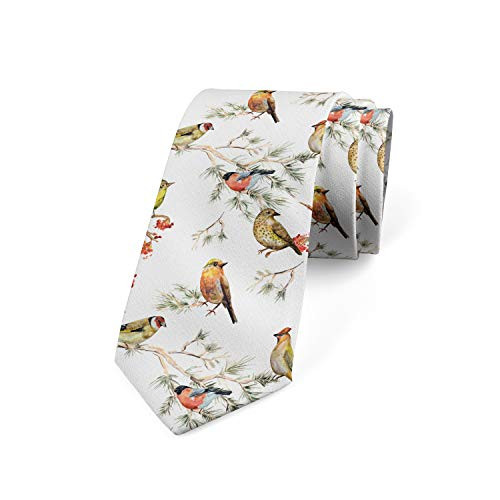 Ambesonne Mens Tie Colorful Forest Birds Necktie 3.7 inch Brown Green