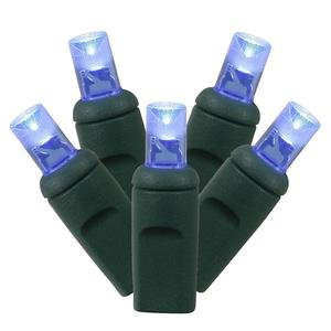 Vickerman 100 Count Single Mold Wide Angle LED Light Set with Green Wire, Blue