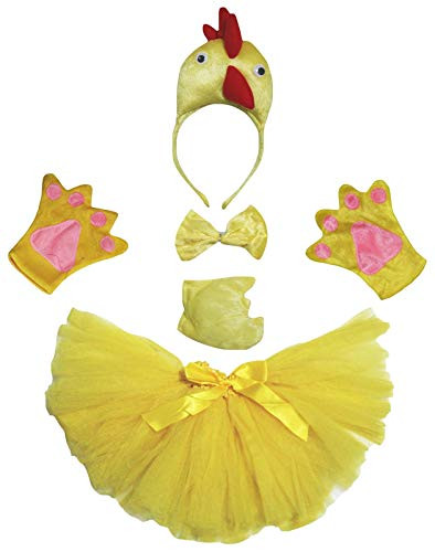 Petitebella Combined Cutie Animals Headband Bowtie Tail Tutu 5pc Girl Costume 1-5y -Hen - Yellow - One Size-