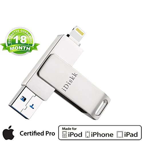 iPhone USB Flash Drive USB Flash Drive for iPhone lightning Flash Memory iOS USB Fash Drive Lightning USB Flash Drive for iPhone iPad PC USB 3.0 External Storage Memory iDiskk (64GB, silver)