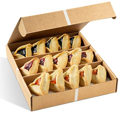 Hamentaschen Gift Baskets with Raspberry Apricot  and  Prune Filled Shortbread Cookies - 15 Individually Wrapped Cookies - Purim Gift Basket - Shalach Manot - Sterns Bakery -Hamentaschen Gift Box-