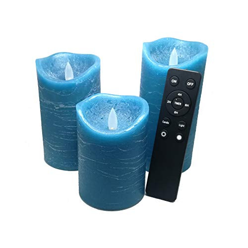 3 Pack Real Wax Flameless Candles Battery Operated LED Pillar Flickering Realistic Electric Candle Gift Sets with Remote Control and Cycling 24 Hours Timer 3D X 4 inch5 inch6 inchH -Dark Turquoise-