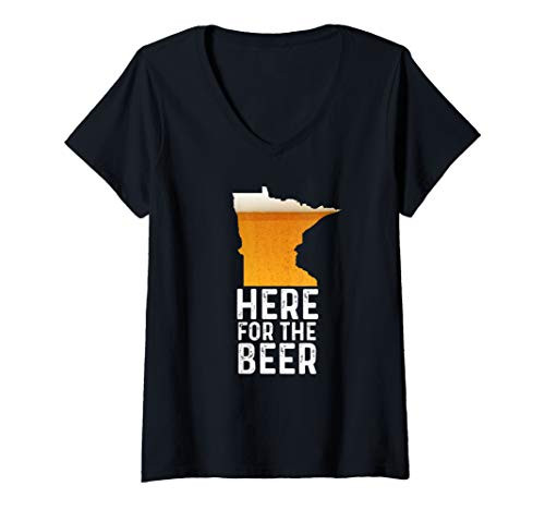 Womens Funny Minnesota Here For The Beer Craft Beer V-Neck T-Shirt