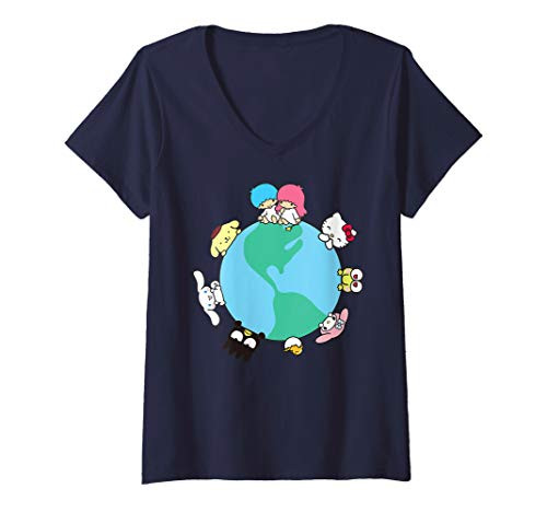 Womens Hello Kitty and Friends Sanrio Earth V-Neck T-Shirt