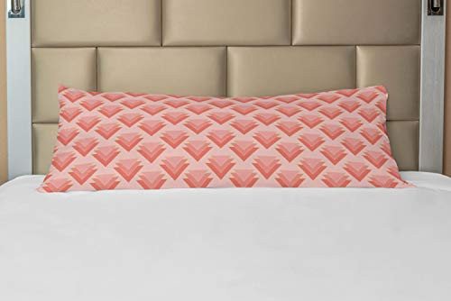 Lunarable Abstract Body Pillow Case Cover with Zipper Pastel Geometric Interlocking Nested Triangles Motif Chevron Tribal Folk Effects Decorative Accent Long Pillowcase 21 inch x 54 inch Coral Salmon