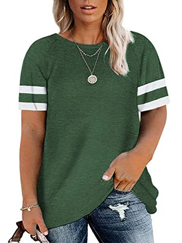Plus Size Shirts for Women 3X Crewneck Loose Fit Tunic Tops Green-22W