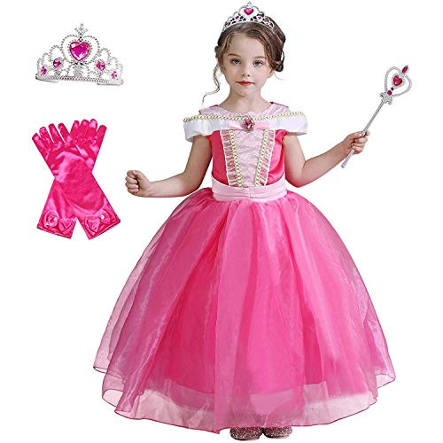 HNXDYY Costume Princess Girls Fancy Carnival Party Dress Size-140- 7-8 Years Rose