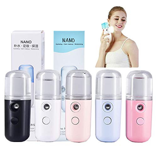 Nano Facial Mister Nano Sprayer Portable Mini Face Mist Handy Sprayer Atomization Eyelash Extensions Cool Facial Steamer for Skin Care USB Rechargeable -White PlusLight Pink PlusBlue PlusPink PlusBlack-