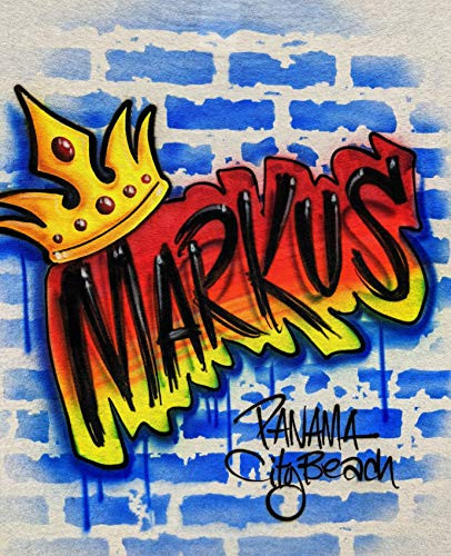 Airbrush T Shirt Crown  and  Graffiti on Brick Wall Design Red Orange Yellow T-Shirt