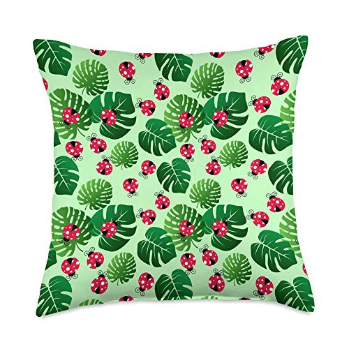 Ladybugs Monstera Leaves Plants Pattern Cute Gift Cute Ladybugs Monstera Green Leaves Plants Pattern Gift Throw Pillow 18x18 Multicolor