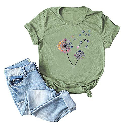 Tshirts for WomensShort Sleeve Shirts for WomenWomens Loose T-Shirts Casual Printing Short Sleeves O-Neck Blouse Tops Green