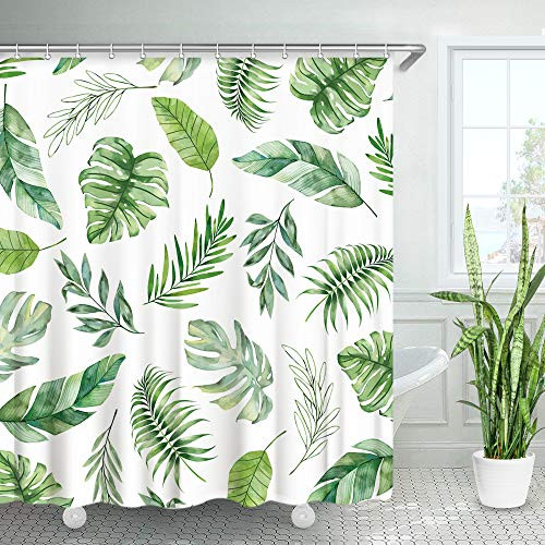 LIVILAN Palm Shower Curtain Tropical Shower Curtain with 12 Hooks Decorative Banana Leaf Bath Curtain for Bathroom Green Plant Bathroom Decor Machine Washable?72x72