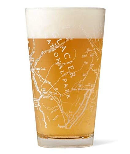 National Park Pint Glass - Line Map design -Glacier National Park-