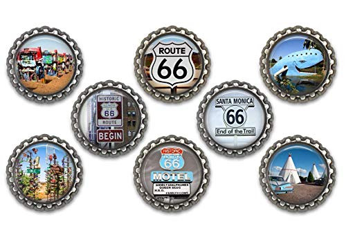 Route 66 Themed Bottle Cap Magnets Set of 8