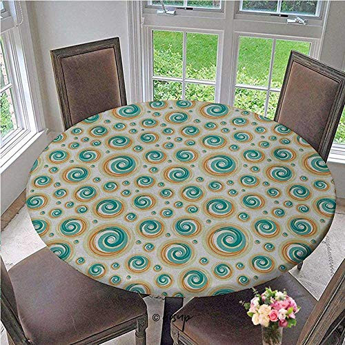 Elasticized Table Cover Trippy Paint Brush Rotary Spiral Circle Pattern Hazy Blurry Tiles Picture Outdoor Patio Table Cloth Spill Proof and Waterproof Teal Orange Diameter - 39 Inch