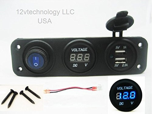 USB Charger  Plus Blue Voltmeter  Plus Power On/OFF LED Switch Wired Panel Marine Outlet Ycn/SWB3/CV/CU/Qplt/4sq