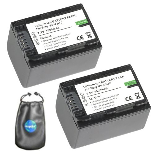 ValuePack (2 Count): Digital Replacement Camera and Camcorder Battery for Sony NP-FH70, NP-FH30 - Includes Lens Pouch