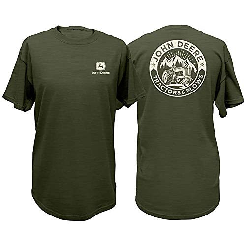 John Deere Mens Tractors and Plows Short Sleeve T-Shirt-Olive-Medium