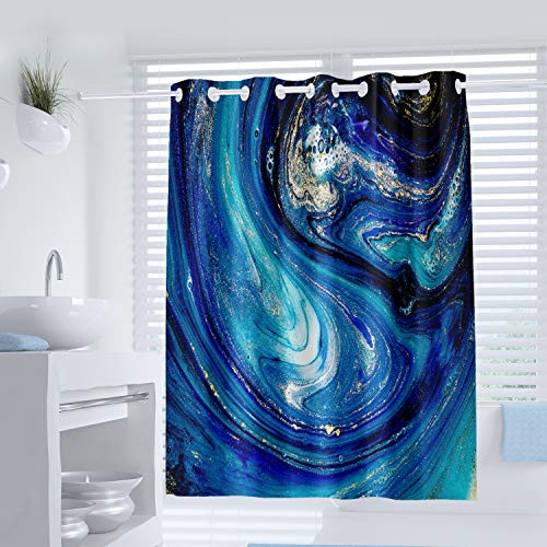 Marble No Hook Shower Curtain Luxury Ocean Art The Ripples of Agate with Beautiful Blue Paint and Gold Powder for Bathroom Decor Polyester Fabric Waterproof 72x72 Inch Marble No Hook Shower Curtain Luxury Ocean Art The Ripples of Agate with Beautiful Blue Paint and Gold Powder for Bathroom Decor Polyester Fabric Waterproof 72x72 Inch