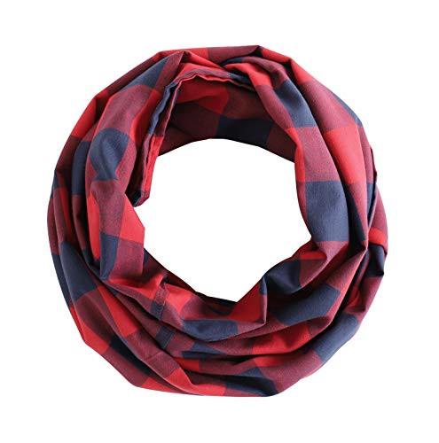 Radiant  and  Resilient Women Cotton Infinity Scarf Plaid Infinity Scarf -Red/Dark Blue-