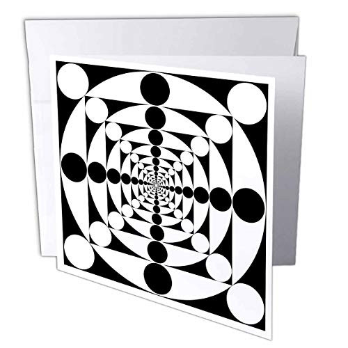 3dRose Russ Billington Designs - Concentric Squares and Circles Geometric Design in Black and White - 6 Greeting Cards with envelopes -gc_300168_1-