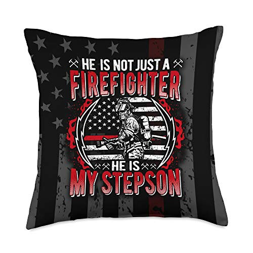 Firefighter Family by TeeScope My Stepson Is Firefighter Thin Red Line US Flag Family Gifts Throw Pillow 18x18 Multicolor