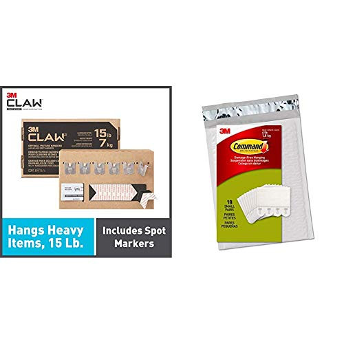 3M Claw Drywall Picture Hangers Holds 15 lb.  and  Command Picture Hanging Strips Small White 18-Pairs