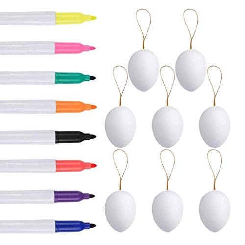 CHENGBEI 50pcs DIY Easter Eggs 8pcs Color Pens White Plastic Eggs for Easter DIY Kids GIF