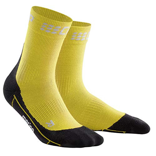 Womens Outdoor Compression Running Sock - CEP Mid-Cut-Yellow/Black- IV
