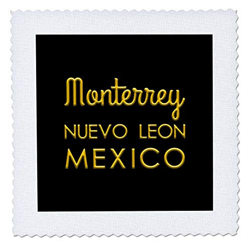 3dRose Alexis Design - Mexican Cities Gold on Black - Monterrey Nuevo Leon Mexico. Yellow text on black amulet gift - 12x12 inch quilt square -qs_322830_4-