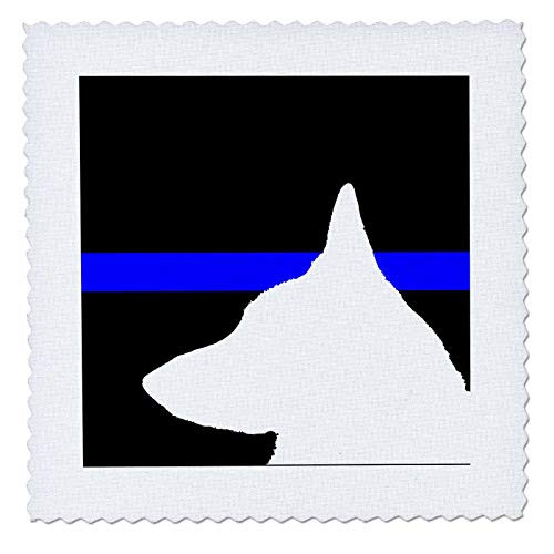 3dRose White silhouette of German Shepherd dog and thin blue line. - Quilt Squares -qs_336752_4- 3dRose White silhouette of German Shepherd dog and thin blue line. - Quilt Squares -qs_336752_4-