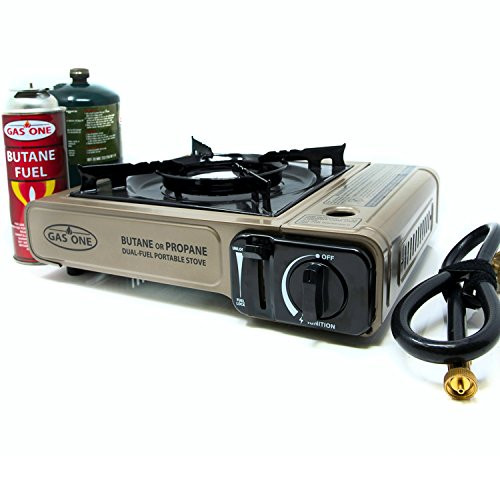 Gas ONE Propane or Butane Stove GS-3400P Dual Fuel Portable Camping and Backpacking Gas Stove Burner with Carrying Case Great for Emergency Preparedness Kit (Gold) Gas ONE Propane or Butane Stove GS-3400P Dual Fuel Portable Camping and Backpacking Gas Stove Burner with Carrying Case Great for Emergency Preparedness Kit (Gold)