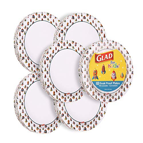 Glad for Kids Rocket Paper Plates 20 Count - 6 Pack - Small Round Paper Plates With Cute Rocket Design for Kids - Heavy Duty Disposable Soak Proof Microwavable Paper Plates for All Occasions 8.5 Inc
