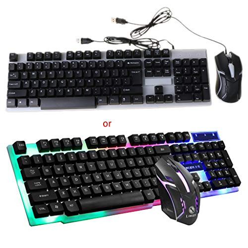 S-YUWEN Wired Gaming Keyboard and Mouse ComboGTX300 USB Wired 104 Keys RGB Backlight Ergonomic Gaming Mouse Keyboard Combos Set Color Backlit 104 Keys Keyboard Mouse for Windows PC Gamers -Black-