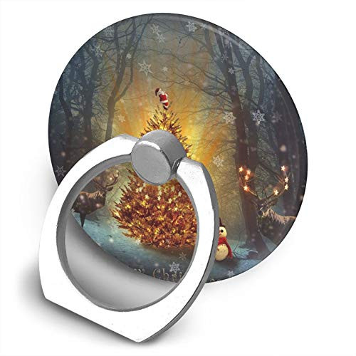 360 Degree Finger Stand Cell Phone Ring Holder Car Mount with Hook for Smartphone-Christmas Tree Elk