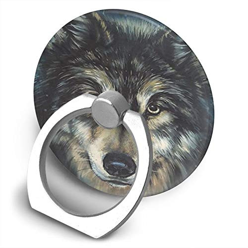 360 Degree Finger Stand Cell Phone Ring Holder Car Mount with Hook for Smartphone-Wolf Head