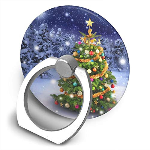 360 Degree Finger Stand Cell Phone Ring Holder Car Mount with Hook for Smartphone-Christmas Tree Winter