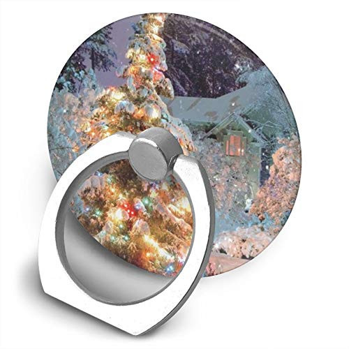 360 Degree Finger Stand Cell Phone Ring Holder Car Mount with Hook for Smartphone-Christmas Tree Snow