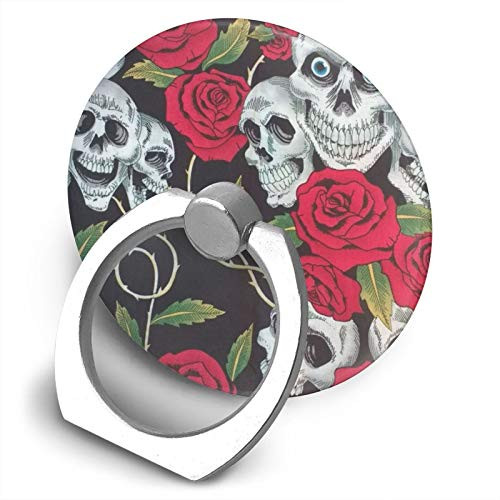 360 Degree Finger Stand Cell Phone Ring Holder Car Mount with Hook for Smartphone-Rose Skull Eyes