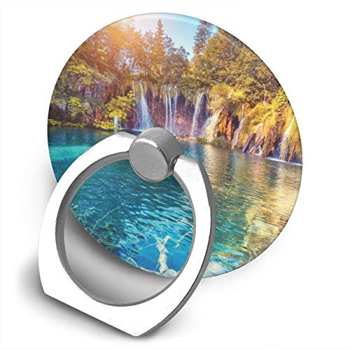 360 Degree Finger Stand Cell Phone Ring Holder Car Mount with Hook for Smartphone-Clean Water and Lake Landscape