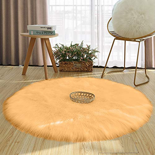 SuperMee Round Rug 3ft Brown Fur Rug Brown Fluffy Rug Brown Rugs for Bedroom Brown Fuzzy Rug Brown Faux Fur Rug Brown Furry Rug Brown Rug for Bedroom -Brown-