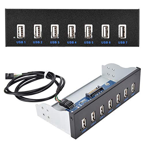 Yencoly USB Front Panel Front Panel Hub USB Hub 7 Port USB2.0 for 5.25in Computer Box Front USB Aluminium Alloy USB Devices for Computer Box